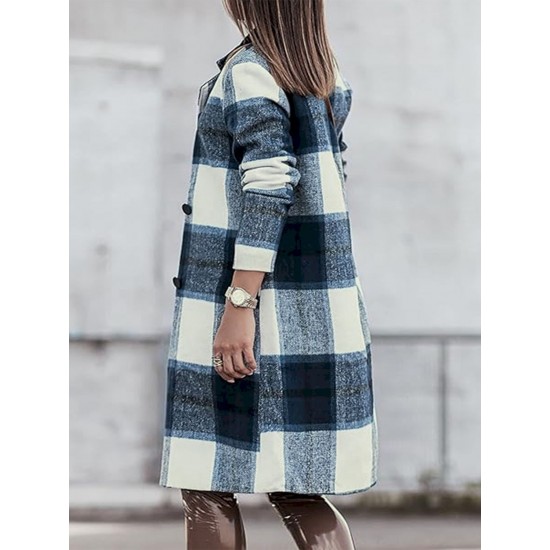 Chic Women's Plaid Long Coat - Double-Breasted, Lapel Collar with Full-Length Sleeves | Warm & Cozy for Fall/Winter | Machine Washable Chic Women's Plaid Long Coat - Double-Breasted, Lapel Collar with Full-Length Sleeves | Warm & Cozy for Fall/Winter | Machine Washable