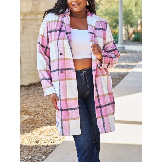 Chic Women's Plaid Long Coat - Double-Breasted, Lapel Collar with Full-Length Sleeves | Warm & Cozy for Fall/Winter | Machine Washable Chic Women's Plaid Long Coat - Double-Breasted, Lapel Collar with Full-Length Sleeves | Warm & Cozy for Fall/Winter | Machine Washable