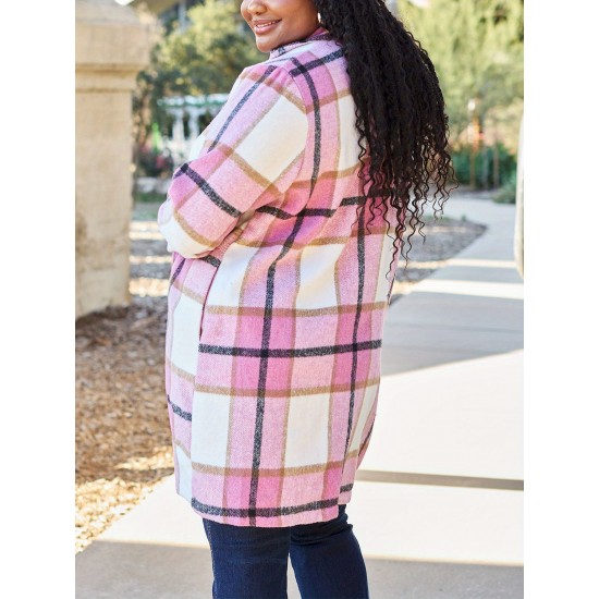 Chic Women's Plaid Long Coat - Double-Breasted, Lapel Collar with Full-Length Sleeves | Warm & Cozy for Fall/Winter | Machine Washable Chic Women's Plaid Long Coat - Double-Breasted, Lapel Collar with Full-Length Sleeves | Warm & Cozy for Fall/Winter | Machine Washable