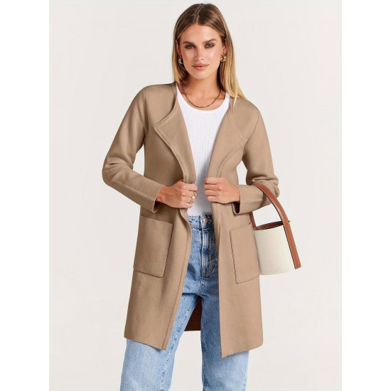 Women's Plus Size Casual Long Cardigan - Open Front, Knit Lightweight Sweater Jacket with Pockets, Machine Washable Women's Plus Size Casual Long Cardigan - Open Front, Knit Lightweight Sweater Jacket with Pockets, Machine Washable