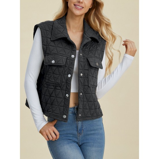 Women’s Casual Vest Coat Basic Quilted Pocketed Texture Snap Down Vest Navy Black Sleeveless Snap-Button Relaxed Fit Collared Cropped Outerwear with Diamond Pattern Spring/ Fall/ Winter Layering Piece for Outdoor Activities Women’s Casual Vest Coat Basic Quilted Pocketed Texture Snap Down Vest Navy Black Sleeveless Snap-Button Relaxed Fit Collared Cropped Outerwear with Diamond Pattern Spring/ Fall/ Winter Layering Piece for Outdoor Activities