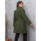 Elegant Plus Size Women's Jacket - Long Sleeve, Lapel Collar with Drawstring Waist, Button Closure - Machine Washable Fall Outerwear Elegant Plus Size Women's Jacket - Long Sleeve, Lapel Collar with Drawstring Waist, Button Closure - Machine Washable Fall Outerwear