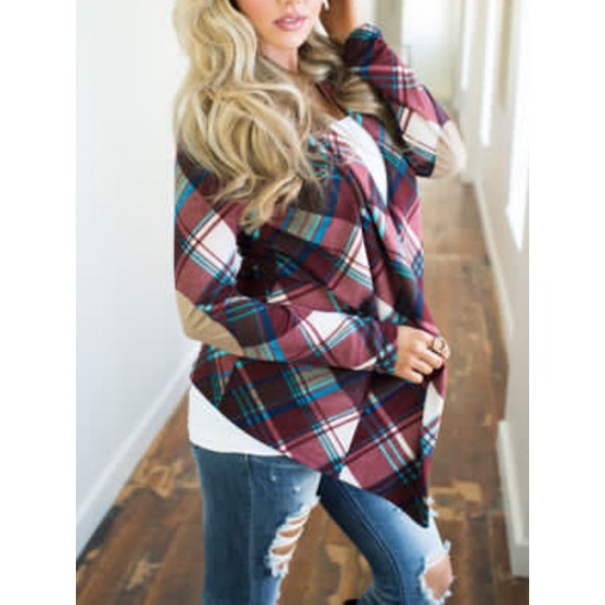 Women Plus Size Plaid Cardigan Coats Casual Long Sleeve Asymmetric Open Front Elbow Patch Lapel Outwear Women Plus Size Plaid Cardigan Coats Casual Long Sleeve Asymmetric Open Front Elbow Patch Lapel Outwear