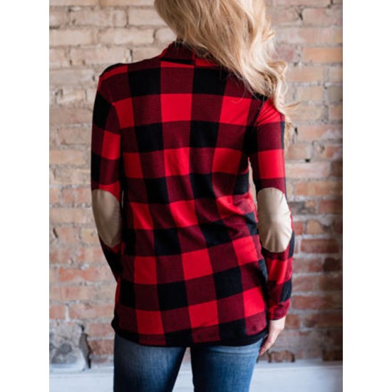 Women Plus Size Plaid Cardigan Coats Casual Long Sleeve Asymmetric Open Front Elbow Patch Lapel Outwear Women Plus Size Plaid Cardigan Coats Casual Long Sleeve Asymmetric Open Front Elbow Patch Lapel Outwear