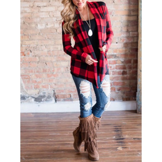 Women Plus Size Plaid Cardigan Coats Casual Long Sleeve Asymmetric Open Front Elbow Patch Lapel Outwear Women Plus Size Plaid Cardigan Coats Casual Long Sleeve Asymmetric Open Front Elbow Patch Lapel Outwear