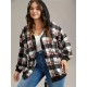 1pc Plus Size Women'S Casual Gingham Hooded Jacket - Polyester Blend, Slight Stretch, Woven Zip-Up Hoodie for Spring/Fall 1pc Plus Size Women'S Casual Gingham Hooded Jacket - Polyester Blend, Slight Stretch, Woven Zip-Up Hoodie for Spring/Fall