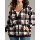 1pc Plus Size Women'S Casual Gingham Hooded Jacket - Polyester Blend, Slight Stretch, Woven Zip-Up Hoodie for Spring/Fall 1pc Plus Size Women'S Casual Gingham Hooded Jacket - Polyester Blend, Slight Stretch, Woven Zip-Up Hoodie for Spring/Fall