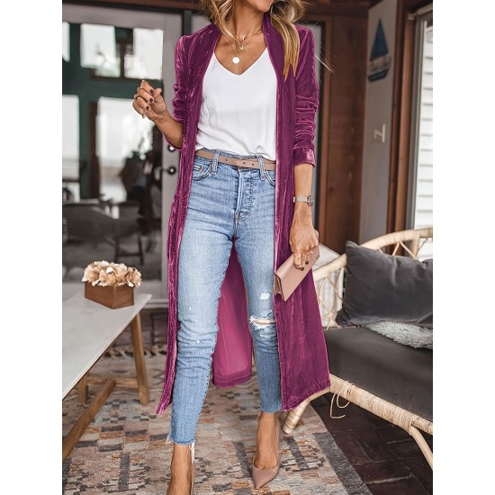 Plus Size Elegant Long Sleeve Velvet Cardigan - Soft Slight Stretch Polyester Material, Casual Open Front Design, Perfect for Fall and Winter - Womens Cozy Trench Coat Style Clothing Plus Size Elegant Long Sleeve Velvet Cardigan - Soft Slight Stretch Polyester Material, Casual Open Front Design, Perfect for Fall and Winter - Womens Cozy Trench Coat Style Clothing