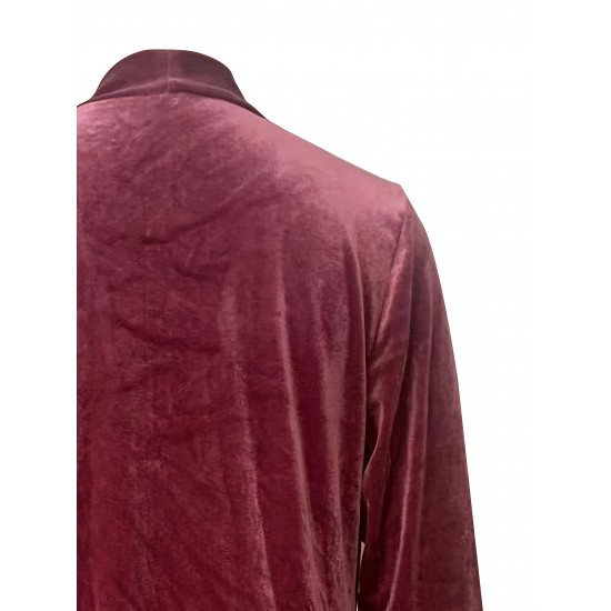 Plus Size Elegant Long Sleeve Velvet Cardigan - Soft Slight Stretch Polyester Material, Casual Open Front Design, Perfect for Fall and Winter - Womens Cozy Trench Coat Style Clothing Plus Size Elegant Long Sleeve Velvet Cardigan - Soft Slight Stretch Polyester Material, Casual Open Front Design, Perfect for Fall and Winter - Womens Cozy Trench Coat Style Clothing