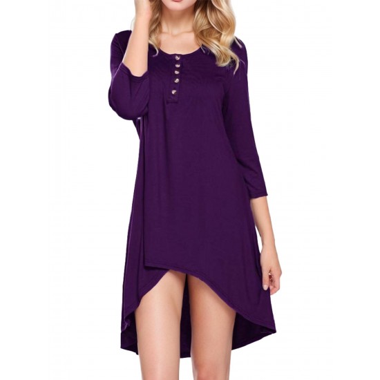 Plus Size Women's Casual Tunic Top - Button-Up Crew Neck, 3/4 Sleeve, Stretchy Polyester Blend, Machine Washable Plus Size Women's Casual Tunic Top - Button-Up Crew Neck, 3/4 Sleeve, Stretchy Polyester Blend, Machine Washable