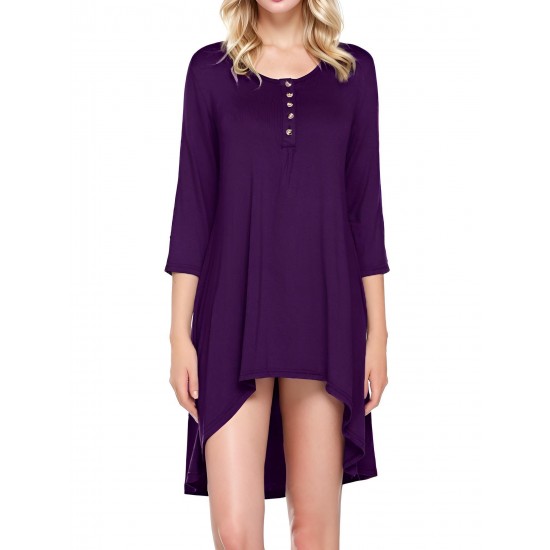 Plus Size Women's Casual Tunic Top - Button-Up Crew Neck, 3/4 Sleeve, Stretchy Polyester Blend, Machine Washable Plus Size Women's Casual Tunic Top - Button-Up Crew Neck, 3/4 Sleeve, Stretchy Polyester Blend, Machine Washable