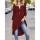 Plus Size Women's Casual Tunic Top - Button-Up Crew Neck, 3/4 Sleeve, Stretchy Polyester Blend, Machine Washable Plus Size Women's Casual Tunic Top - Button-Up Crew Neck, 3/4 Sleeve, Stretchy Polyester Blend, Machine Washable