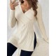 Elegant V-Neck Ribbed Knit Top for Women - Long Sleeve, Solid Color with Side Slit, Machine Washable - Perfect for Fall/Winter Elegant V-Neck Ribbed Knit Top for Women - Long Sleeve, Solid Color with Side Slit, Machine Washable - Perfect for Fall/Winter