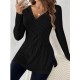 Elegant V-Neck Ribbed Knit Top for Women - Long Sleeve, Solid Color with Side Slit, Machine Washable - Perfect for Fall/Winter Elegant V-Neck Ribbed Knit Top for Women - Long Sleeve, Solid Color with Side Slit, Machine Washable - Perfect for Fall/Winter