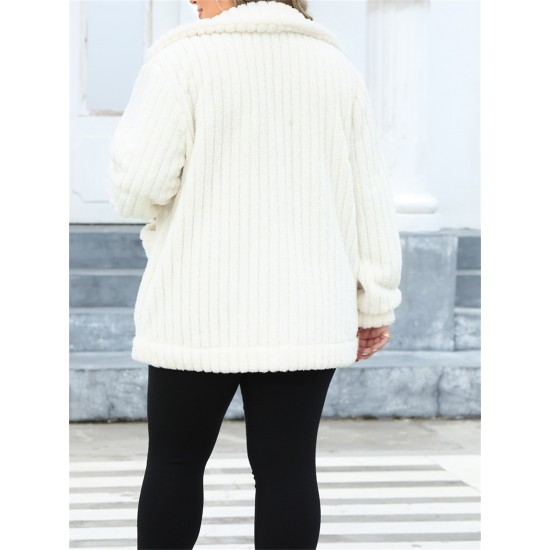 Plus Size Women'S Winter Jacket, Casual Lapel Collar, Cotton Blend, Slight Stretch, Solid Color, Reversible Plush Long Sleeve Cardigan Coat for Outwear Streetwear Plus Size Women'S Winter Jacket, Casual Lapel Collar, Cotton Blend, Slight Stretch, Solid Color, Reversible Plush Long Sleeve Cardigan Coat for Outwear Streetwear