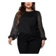 1pc Women'S Plus Size Casual Round Neck Long Sleeve Blouse with Cross Wrap Design, Polyester Fabric, Spring/Autumn Season, Basic Solid Color Top with Bubble Detail 1pc Women'S Plus Size Casual Round Neck Long Sleeve Blouse with Cross Wrap Design, Polyester Fabric, Spring/Autumn Season, Basic Solid Color Top with Bubble Detail