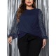 1pc Women'S Plus Size Casual Round Neck Long Sleeve Blouse with Cross Wrap Design, Polyester Fabric, Spring/Autumn Season, Basic Solid Color Top with Bubble Detail 1pc Women'S Plus Size Casual Round Neck Long Sleeve Blouse with Cross Wrap Design, Polyester Fabric, Spring/Autumn Season, Basic Solid Color Top with Bubble Detail