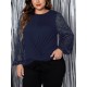 1pc Women'S Plus Size Casual Round Neck Long Sleeve Blouse with Cross Wrap Design, Polyester Fabric, Spring/Autumn Season, Basic Solid Color Top with Bubble Detail 1pc Women'S Plus Size Casual Round Neck Long Sleeve Blouse with Cross Wrap Design, Polyester Fabric, Spring/Autumn Season, Basic Solid Color Top with Bubble Detail