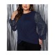 1pc Women'S Plus Size Casual Round Neck Long Sleeve Blouse with Cross Wrap Design, Polyester Fabric, Spring/Autumn Season, Basic Solid Color Top with Bubble Detail 1pc Women'S Plus Size Casual Round Neck Long Sleeve Blouse with Cross Wrap Design, Polyester Fabric, Spring/Autumn Season, Basic Solid Color Top with Bubble Detail