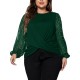 1pc Women'S Plus Size Casual Round Neck Long Sleeve Blouse with Cross Wrap Design, Polyester Fabric, Spring/Autumn Season, Basic Solid Color Top with Bubble Detail 1pc Women'S Plus Size Casual Round Neck Long Sleeve Blouse with Cross Wrap Design, Polyester Fabric, Spring/Autumn Season, Basic Solid Color Top with Bubble Detail