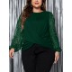 1pc Women'S Plus Size Casual Round Neck Long Sleeve Blouse with Cross Wrap Design, Polyester Fabric, Spring/Autumn Season, Basic Solid Color Top with Bubble Detail 1pc Women'S Plus Size Casual Round Neck Long Sleeve Blouse with Cross Wrap Design, Polyester Fabric, Spring/Autumn Season, Basic Solid Color Top with Bubble Detail