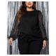 1pc Women'S Plus Size Casual Round Neck Long Sleeve Blouse with Cross Wrap Design, Polyester Fabric, Spring/Autumn Season, Basic Solid Color Top with Bubble Detail 1pc Women'S Plus Size Casual Round Neck Long Sleeve Blouse with Cross Wrap Design, Polyester Fabric, Spring/Autumn Season, Basic Solid Color Top with Bubble Detail