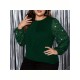 1pc Women'S Plus Size Casual Round Neck Long Sleeve Blouse with Cross Wrap Design, Polyester Fabric, Spring/Autumn Season, Basic Solid Color Top with Bubble Detail 1pc Women'S Plus Size Casual Round Neck Long Sleeve Blouse with Cross Wrap Design, Polyester Fabric, Spring/Autumn Season, Basic Solid Color Top with Bubble Detail