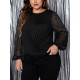 1pc Women'S Plus Size Casual Round Neck Long Sleeve Blouse with Cross Wrap Design, Polyester Fabric, Spring/Autumn Season, Basic Solid Color Top with Bubble Detail 1pc Women'S Plus Size Casual Round Neck Long Sleeve Blouse with Cross Wrap Design, Polyester Fabric, Spring/Autumn Season, Basic Solid Color Top with Bubble Detail