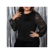 1pc Women'S Plus Size Casual Round Neck Long Sleeve Blouse with Cross Wrap Design, Polyester Fabric, Spring/Autumn Season, Basic Solid Color Top with Bubble Detail 1pc Women'S Plus Size Casual Round Neck Long Sleeve Blouse with Cross Wrap Design, Polyester Fabric, Spring/Autumn Season, Basic Solid Color Top with Bubble Detail