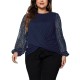 1pc Women'S Plus Size Casual Round Neck Long Sleeve Blouse with Cross Wrap Design, Polyester Fabric, Spring/Autumn Season, Basic Solid Color Top with Bubble Detail 1pc Women'S Plus Size Casual Round Neck Long Sleeve Blouse with Cross Wrap Design, Polyester Fabric, Spring/Autumn Season, Basic Solid Color Top with Bubble Detail