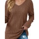 Women's Casual V-Neck Sweater - Solid Color, Ribbed Long Sleeve Knit Pullover, Machine Washable Women's Casual V-Neck Sweater - Solid Color, Ribbed Long Sleeve Knit Pullover, Machine Washable