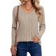 Women's Casual V-Neck Sweater - Solid Color, Ribbed Long Sleeve Knit Pullover, Machine Washable Women's Casual V-Neck Sweater - Solid Color, Ribbed Long Sleeve Knit Pullover, Machine Washable