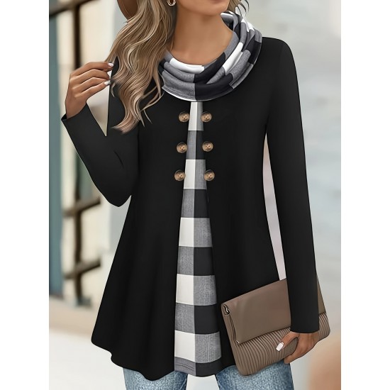 Chic Plus Size Turtleneck Coat for Women - Casual Button-Up, Long Sleeve, Machine Washable - Perfect for Fall & Winter Chic Plus Size Turtleneck Coat for Women - Casual Button-Up, Long Sleeve, Machine Washable - Perfect for Fall & Winter