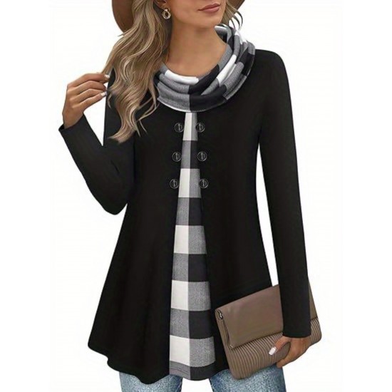 Chic Plus Size Turtleneck Coat for Women - Casual Button-Up, Long Sleeve, Machine Washable - Perfect for Fall & Winter Chic Plus Size Turtleneck Coat for Women - Casual Button-Up, Long Sleeve, Machine Washable - Perfect for Fall & Winter