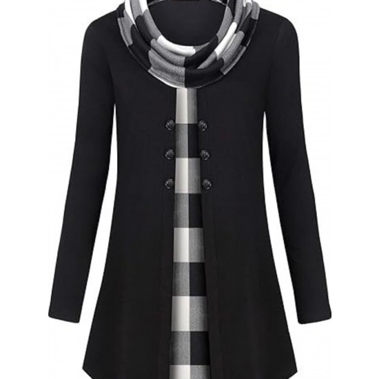 Chic Plus Size Turtleneck Coat for Women - Casual Button-Up, Long Sleeve, Machine Washable - Perfect for Fall & Winter Chic Plus Size Turtleneck Coat for Women - Casual Button-Up, Long Sleeve, Machine Washable - Perfect for Fall & Winter