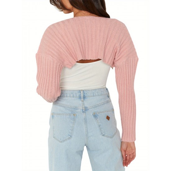 Plus Size Casual Knitted Cardigan, Crew Neck, Medium Stretch, Solid Color, Ultra-Short Sleeve Sweater Jacket for All Seasons Plus Size Casual Knitted Cardigan, Crew Neck, Medium Stretch, Solid Color, Ultra-Short Sleeve Sweater Jacket for All Seasons