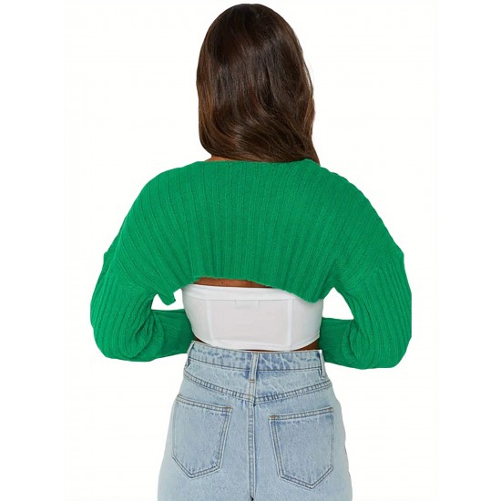 Plus Size Casual Knitted Cardigan, Crew Neck, Medium Stretch, Solid Color, Ultra-Short Sleeve Sweater Jacket for All Seasons Plus Size Casual Knitted Cardigan, Crew Neck, Medium Stretch, Solid Color, Ultra-Short Sleeve Sweater Jacket for All Seasons