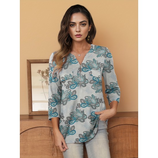 Stylish Women's V-Neck 3/4 Sleeve Zipper Shirt - Business Casual, Dressy Work Tunic Blouse with Relaxed Fit, Soft Fabric, and Versatile Style for Office, Meeting, or Daily Wear - Perfect for Career Women and Professionals Stylish Women's V-Neck 3/4 Sleeve Zipper Shirt - Business Casual, Dressy Work Tunic Blouse with Relaxed Fit, Soft Fabric, and Versatile Style for Office, Meeting, or Daily Wear - Perfect for Career Women and Professionals