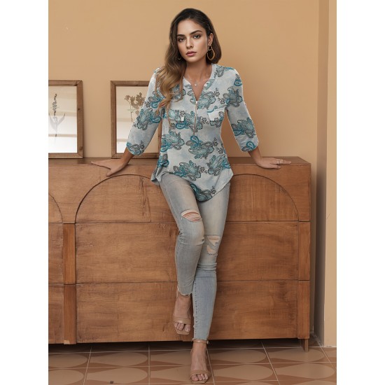 Stylish Women's V-Neck 3/4 Sleeve Zipper Shirt - Business Casual, Dressy Work Tunic Blouse with Relaxed Fit, Soft Fabric, and Versatile Style for Office, Meeting, or Daily Wear - Perfect for Career Women and Professionals Stylish Women's V-Neck 3/4 Sleeve Zipper Shirt - Business Casual, Dressy Work Tunic Blouse with Relaxed Fit, Soft Fabric, and Versatile Style for Office, Meeting, or Daily Wear - Perfect for Career Women and Professionals
