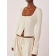 1pc Women'S Plus Size Casual Long Sleeve T-Shirt - Solid Color Polyester Square Neck Top with Slight Stretch, Knit Waffle Fabric, Slim Fit Streetwear for All Seasons 1pc Women'S Plus Size Casual Long Sleeve T-Shirt - Solid Color Polyester Square Neck Top with Slight Stretch, Knit Waffle Fabric, Slim Fit Streetwear for All Seasons