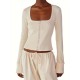 1pc Women'S Plus Size Casual Long Sleeve T-Shirt - Solid Color Polyester Square Neck Top with Slight Stretch, Knit Waffle Fabric, Slim Fit Streetwear for All Seasons 1pc Women'S Plus Size Casual Long Sleeve T-Shirt - Solid Color Polyester Square Neck Top with Slight Stretch, Knit Waffle Fabric, Slim Fit Streetwear for All Seasons