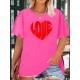 Women's Casual Black Heart Print Love Graphic Tee - Short Sleeve Crew Neck, Polyester Knit T-Shirt Women's Casual Black Heart Print Love Graphic Tee - Short Sleeve Crew Neck, Polyester Knit T-Shirt