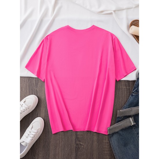 Women's Casual Black Heart Print Love Graphic Tee - Short Sleeve Crew Neck, Polyester Knit T-Shirt Women's Casual Black Heart Print Love Graphic Tee - Short Sleeve Crew Neck, Polyester Knit T-Shirt