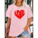 Women's Casual Black Heart Print Love Graphic Tee - Short Sleeve Crew Neck, Polyester Knit T-Shirt Women's Casual Black Heart Print Love Graphic Tee - Short Sleeve Crew Neck, Polyester Knit T-Shirt