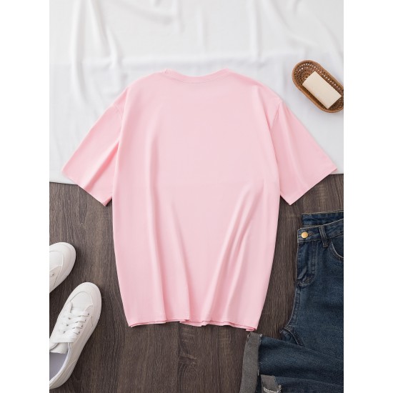 Women's Casual Black Heart Print Love Graphic Tee - Short Sleeve Crew Neck, Polyester Knit T-Shirt Women's Casual Black Heart Print Love Graphic Tee - Short Sleeve Crew Neck, Polyester Knit T-Shirt