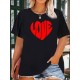Women's Casual Black Heart Print Love Graphic Tee - Short Sleeve Crew Neck, Polyester Knit T-Shirt Women's Casual Black Heart Print Love Graphic Tee - Short Sleeve Crew Neck, Polyester Knit T-Shirt