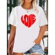 Women's Casual Black Heart Print Love Graphic Tee - Short Sleeve Crew Neck, Polyester Knit T-Shirt Women's Casual Black Heart Print Love Graphic Tee - Short Sleeve Crew Neck, Polyester Knit T-Shirt