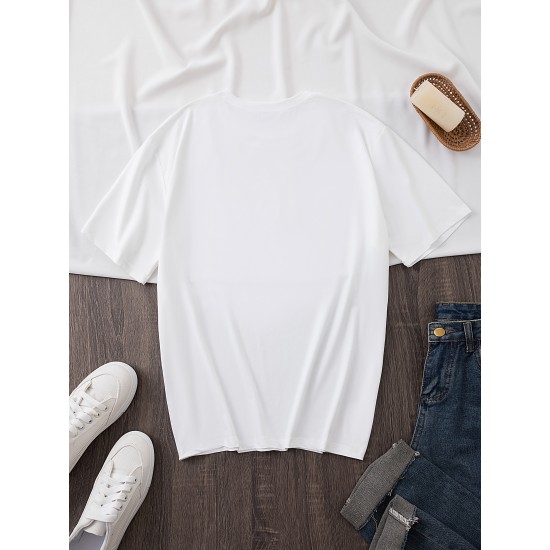 Women's Casual Black Heart Print Love Graphic Tee - Short Sleeve Crew Neck, Polyester Knit T-Shirt Women's Casual Black Heart Print Love Graphic Tee - Short Sleeve Crew Neck, Polyester Knit T-Shirt