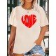 Women's Casual Black Heart Print Love Graphic Tee - Short Sleeve Crew Neck, Polyester Knit T-Shirt Women's Casual Black Heart Print Love Graphic Tee - Short Sleeve Crew Neck, Polyester Knit T-Shirt