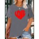 Women's Casual Black Heart Print Love Graphic Tee - Short Sleeve Crew Neck, Polyester Knit T-Shirt Women's Casual Black Heart Print Love Graphic Tee - Short Sleeve Crew Neck, Polyester Knit T-Shirt